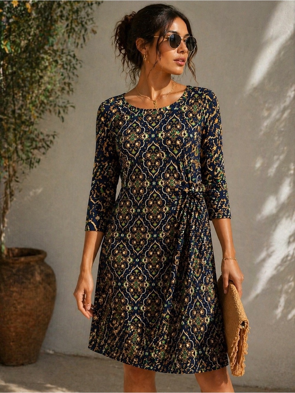 Charter Club Navy Floral Tie-Waist Midi Dress